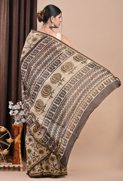 Floral Jaal Ajrak Print Chanderi Silk Saree (CHSAR37)